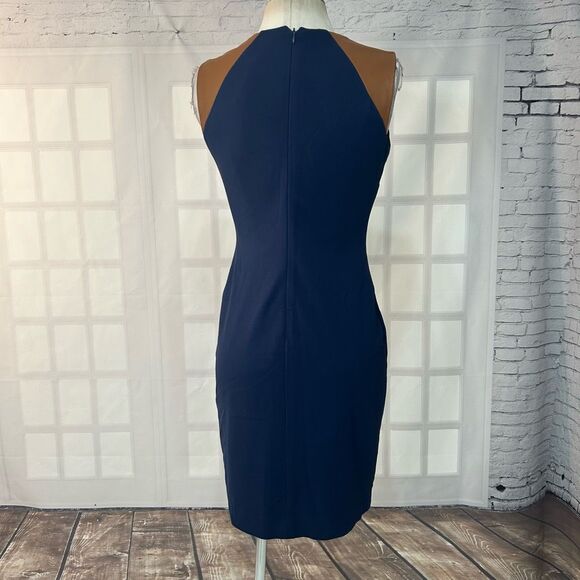 Lauren Ralph Lauren Sleeveless brown leather trim sheath Dress Size 4P - Picture 5 of 8